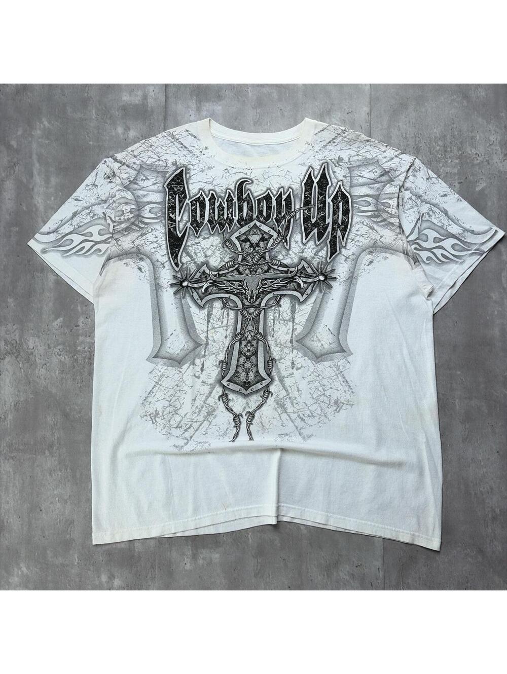 Y2K Cowboy Up Grunge Gothic Cross Distressed Skater T-Shirt